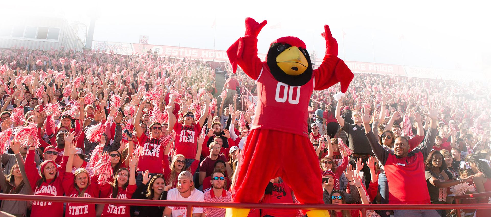 Bird mascot with fans